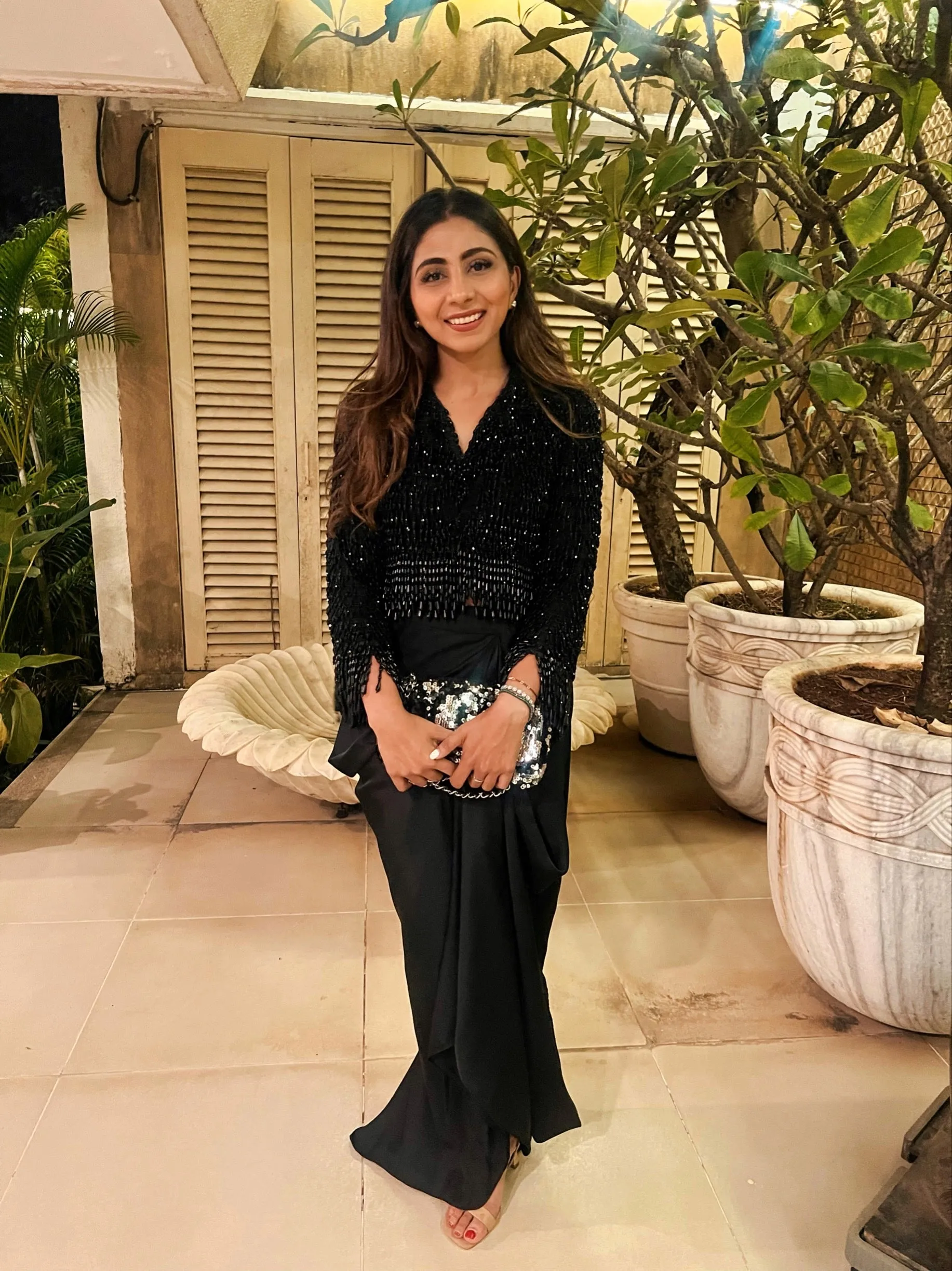 Black Majestic Tassel Jacket & Draped Skirt Set