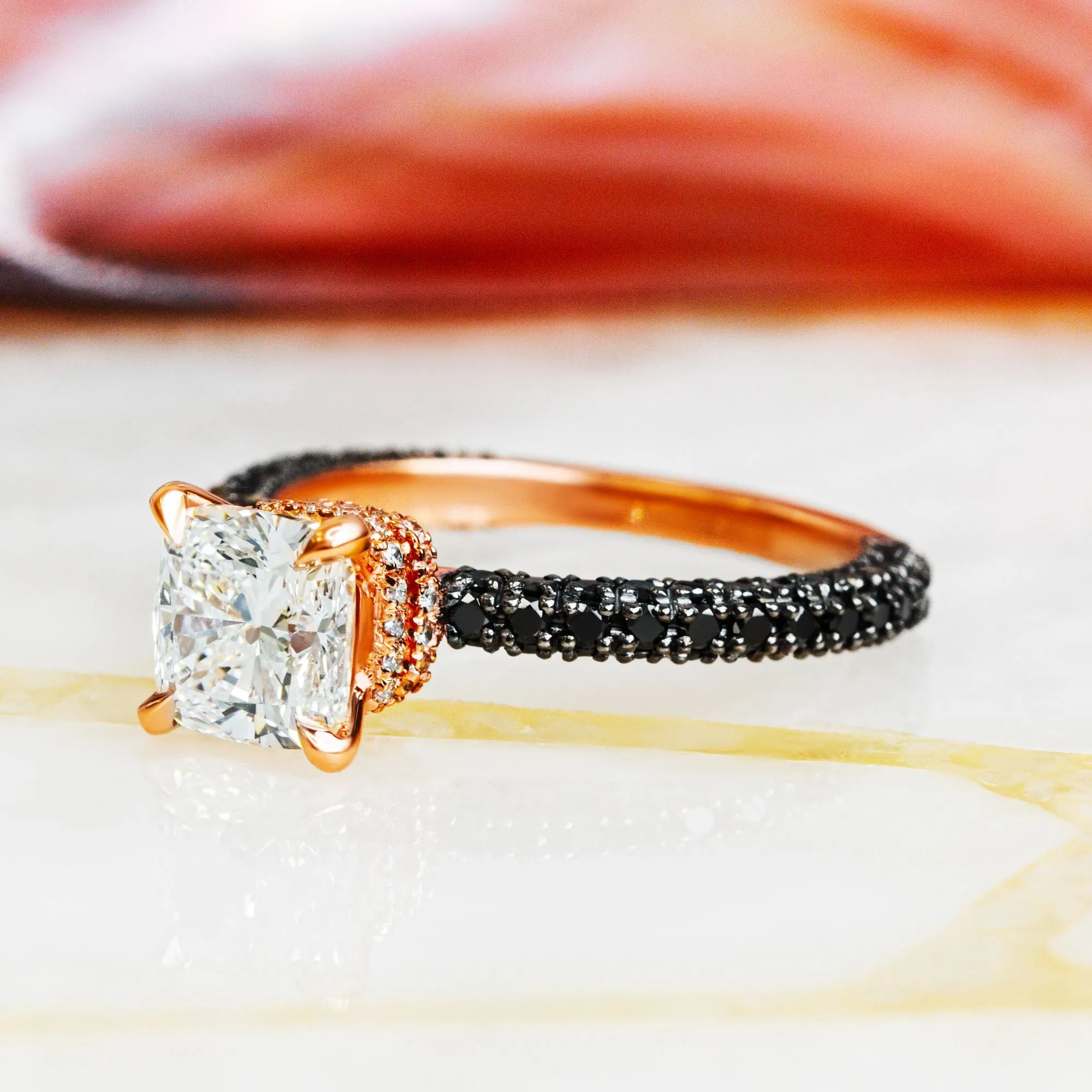 Blanchett White & Black Diamonds Cushion Cut Engagement Ring