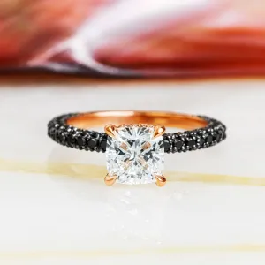 Blanchett White & Black Diamonds Cushion Cut Engagement Ring