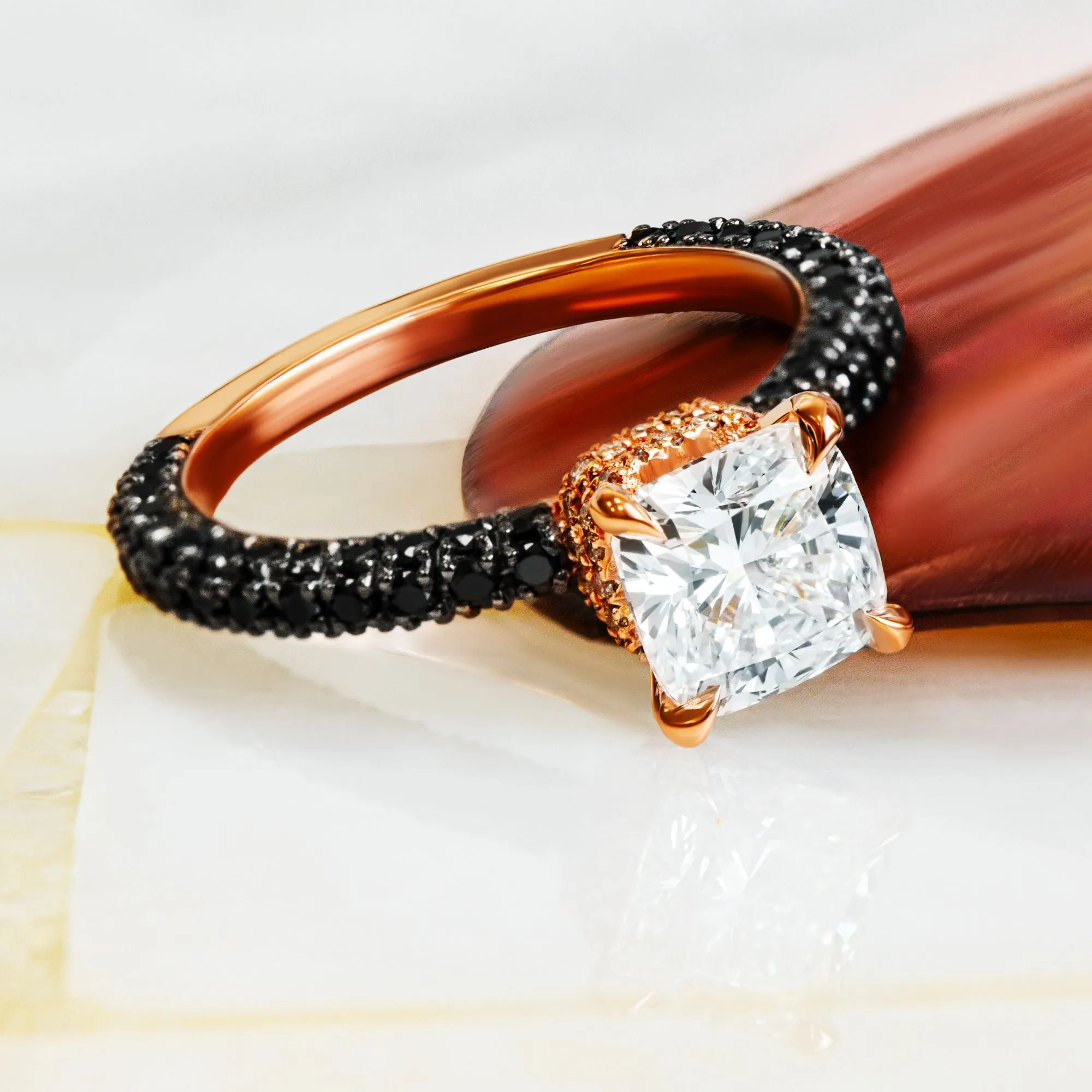 Blanchett White & Black Diamonds Cushion Cut Engagement Ring