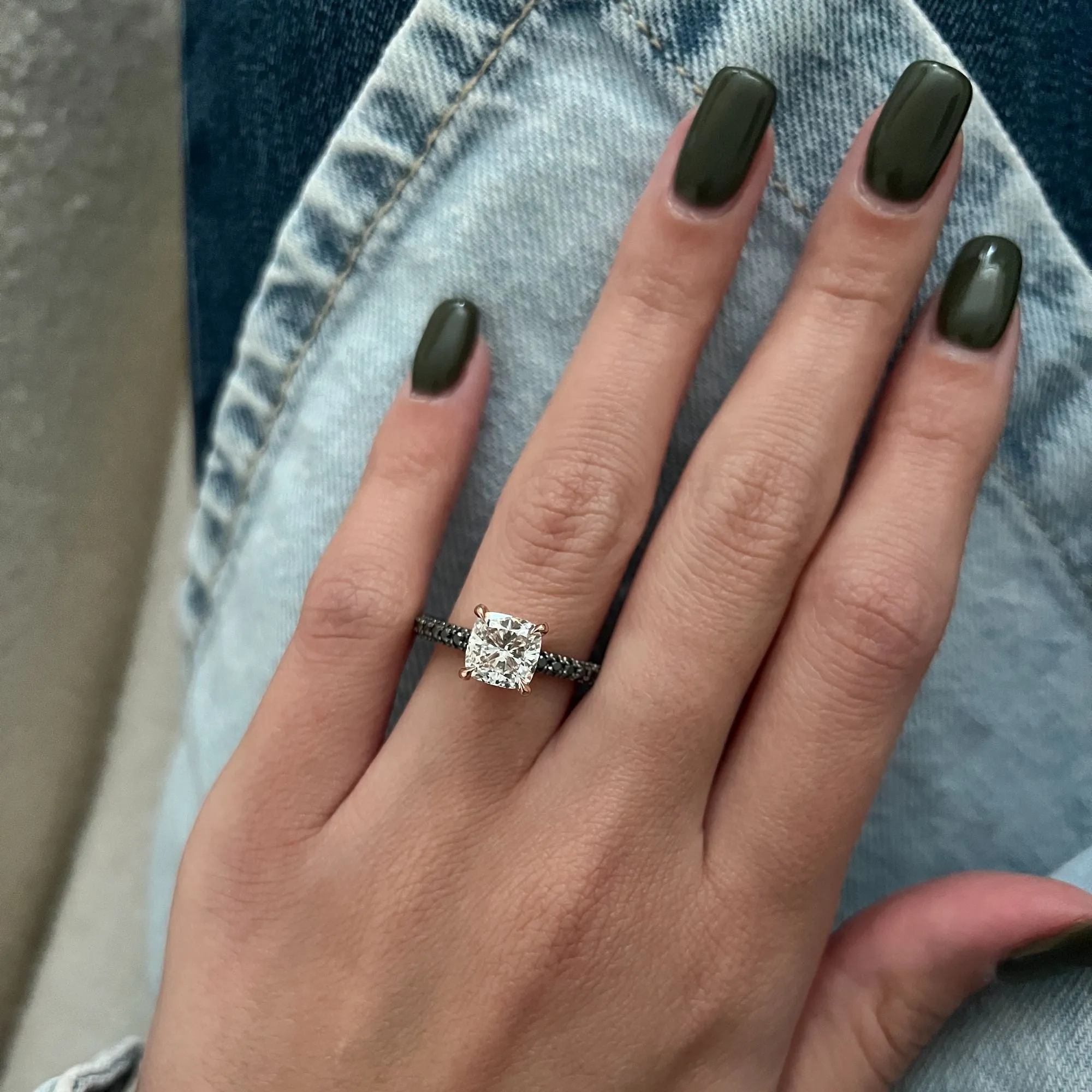 Blanchett White & Black Diamonds Cushion Cut Engagement Ring