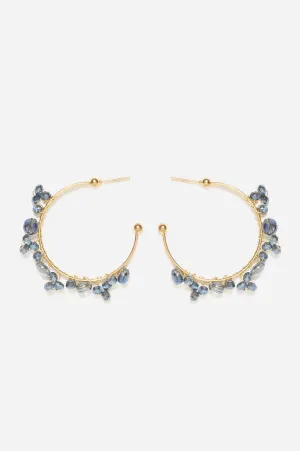 Blue Bead Wrapped Hoop Earrings