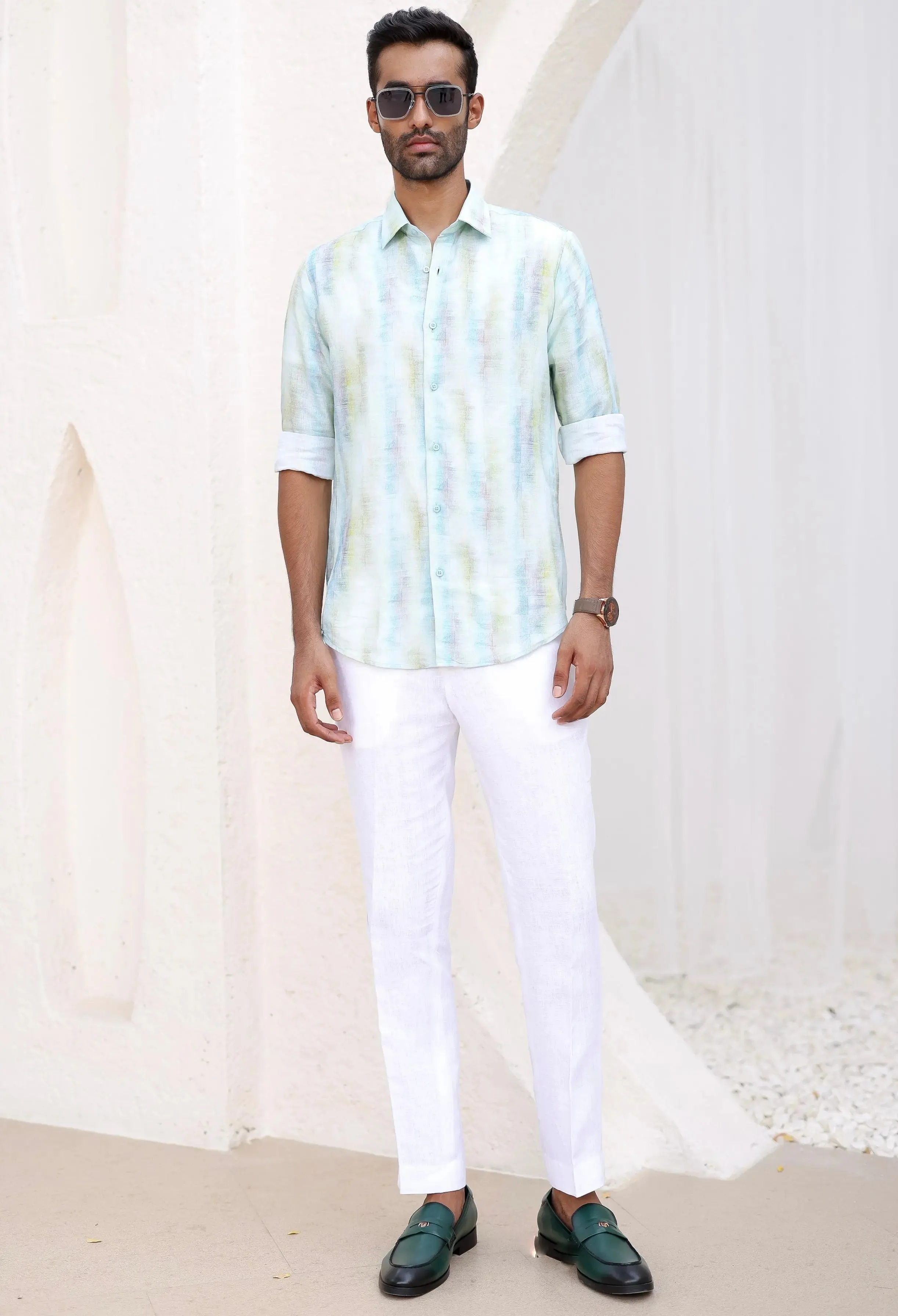 Blue-Green Abstract Print Shirt