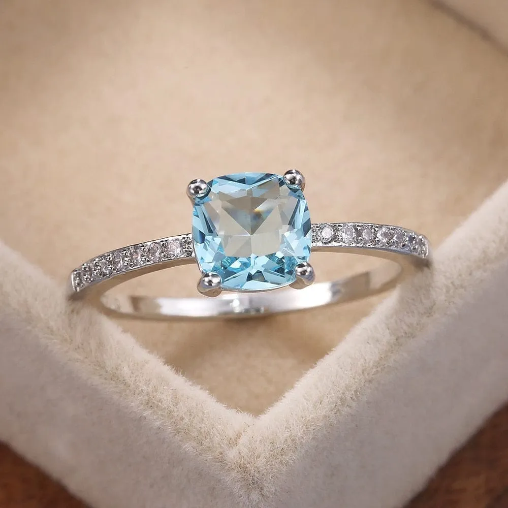 Blue Stone Women Rings Elegant Engagement Jewelry Rings