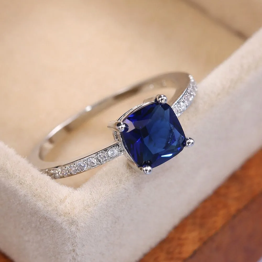 Blue Stone Women Rings Elegant Engagement Jewelry Rings
