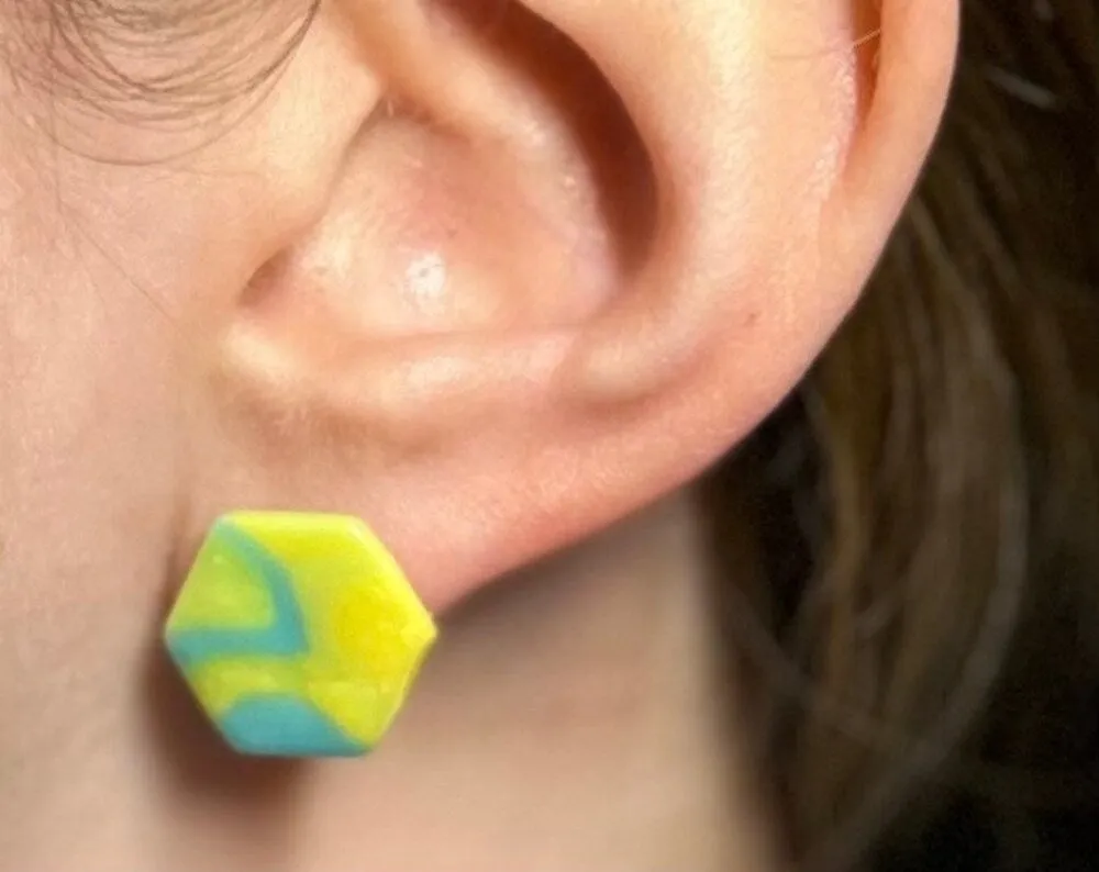 Bright Blue and Green Hexagon Stud Earrings