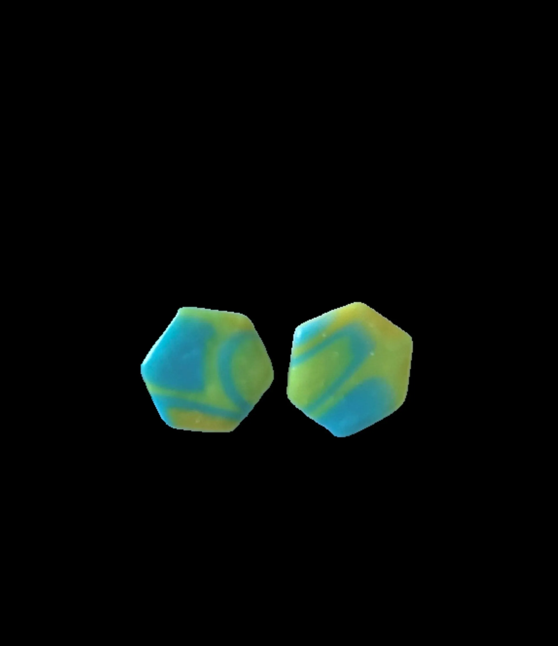Bright Blue and Green Hexagon Stud Earrings