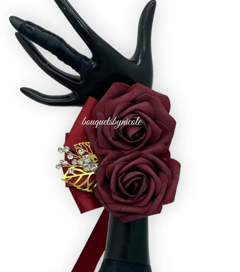Burgundy Cascade Bouquet l Waterfall bouquet l  Real Touch Roses Bouquet CB-010