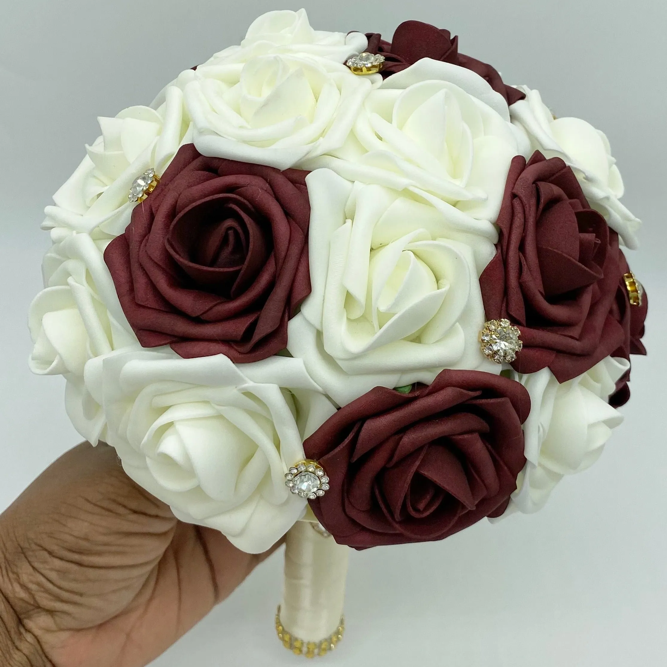 Burgundy Cascade Bouquet l Waterfall bouquet l  Real Touch Roses Bouquet CB-010