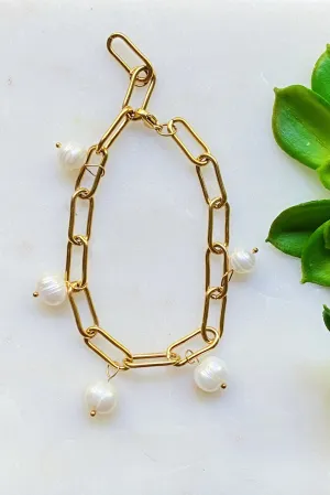 Chain Bracelet with Fresh Water Pearls