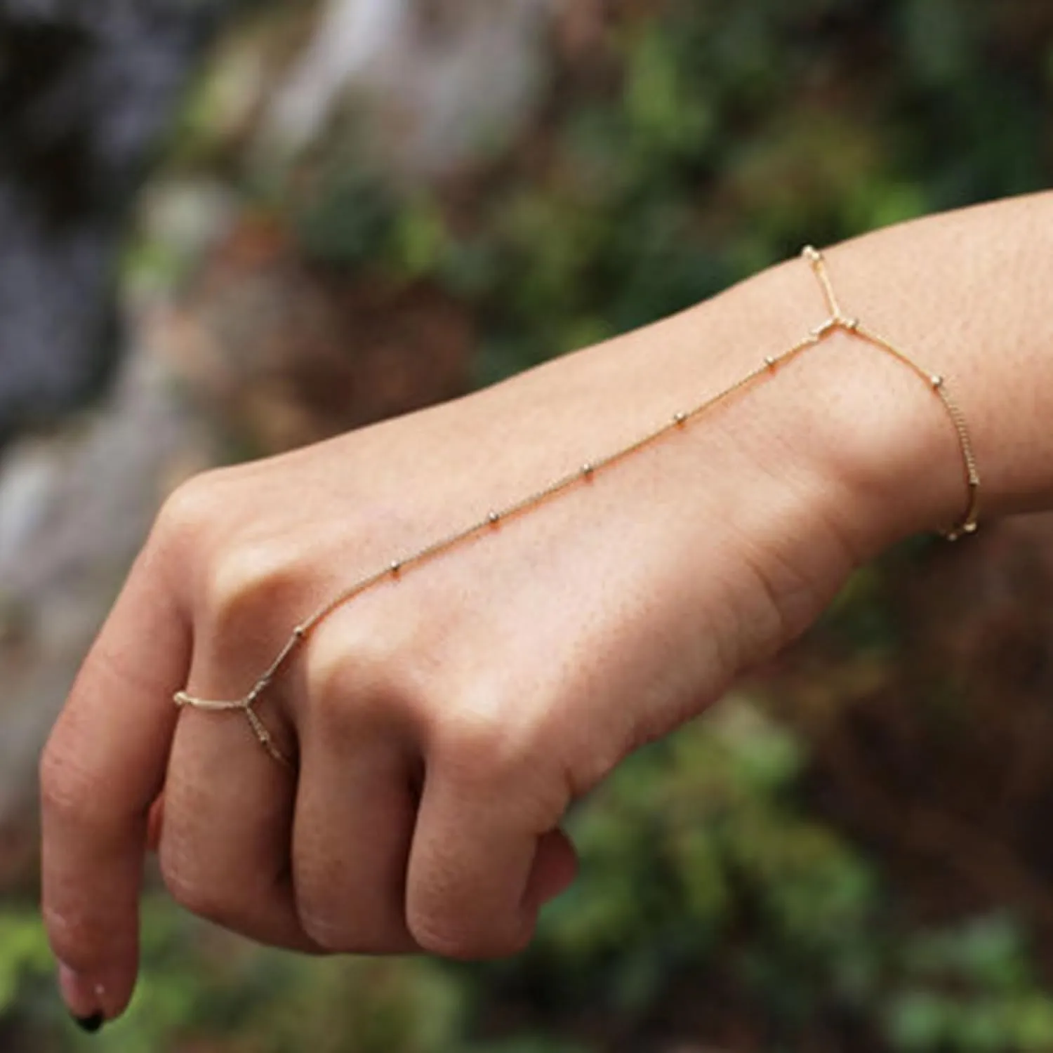 choice of all Gold Hand Chain Bracelet & Finger Ring - Rhinestone Hand Jewelry for Women, Trendy Stocking Stuffers
