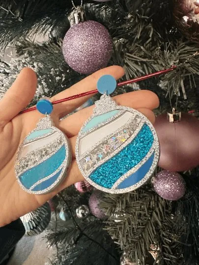Christmas baubles earrings | glitter laser cut | rainbow confetti snowflake earrings | christmas gift
