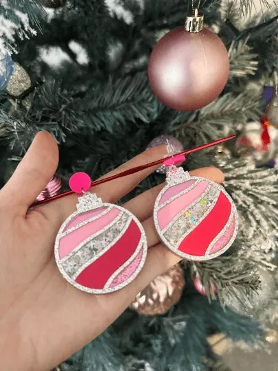 Christmas baubles earrings | glitter laser cut | rainbow confetti snowflake earrings | christmas gift