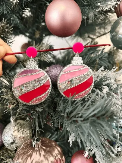 Christmas baubles earrings | glitter laser cut | rainbow confetti snowflake earrings | christmas gift
