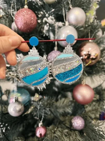 Christmas baubles earrings | glitter laser cut | rainbow confetti snowflake earrings | christmas gift