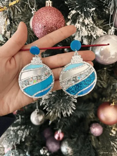 Christmas baubles earrings | glitter laser cut | rainbow confetti snowflake earrings | christmas gift
