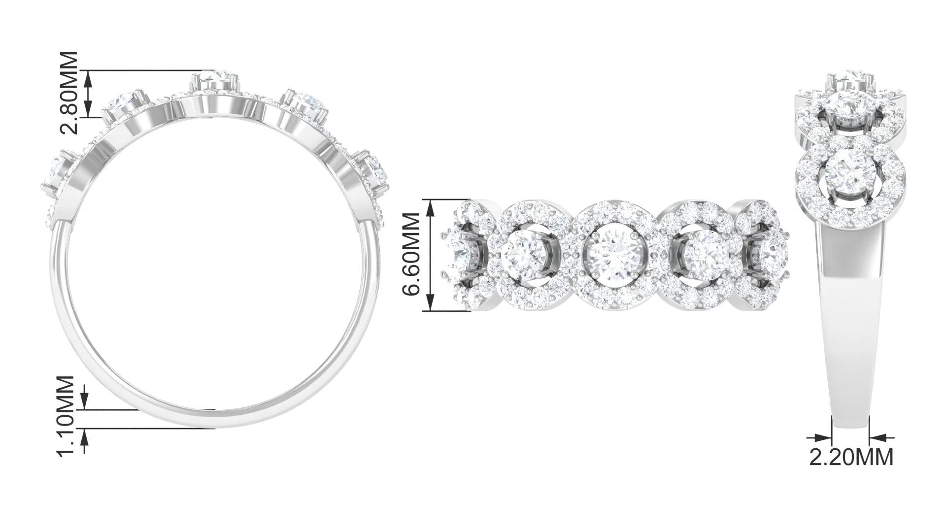 Classic Diamond Halo Half Eternity Ring