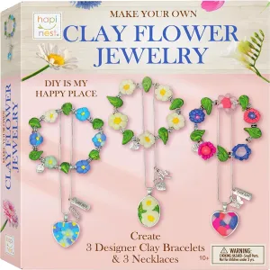 Clay Flower Jewelry Crafting Kit - 120 Pcs with Sculpting Tools, Beads, Charms, 11 Clay Colors - Create 3 Flower Friendship Bracelets and 3 Necklaces - Perfect Girls Gift Set