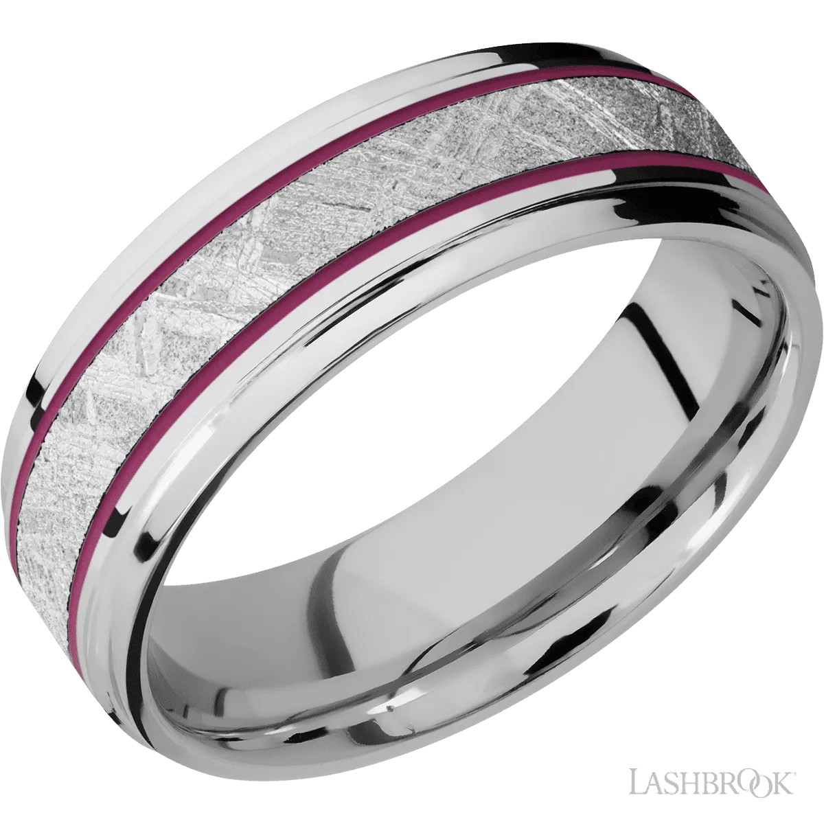 Cobalt Chrome Band with Polish , Polish Finish and Meteorite Inlay - 7MM