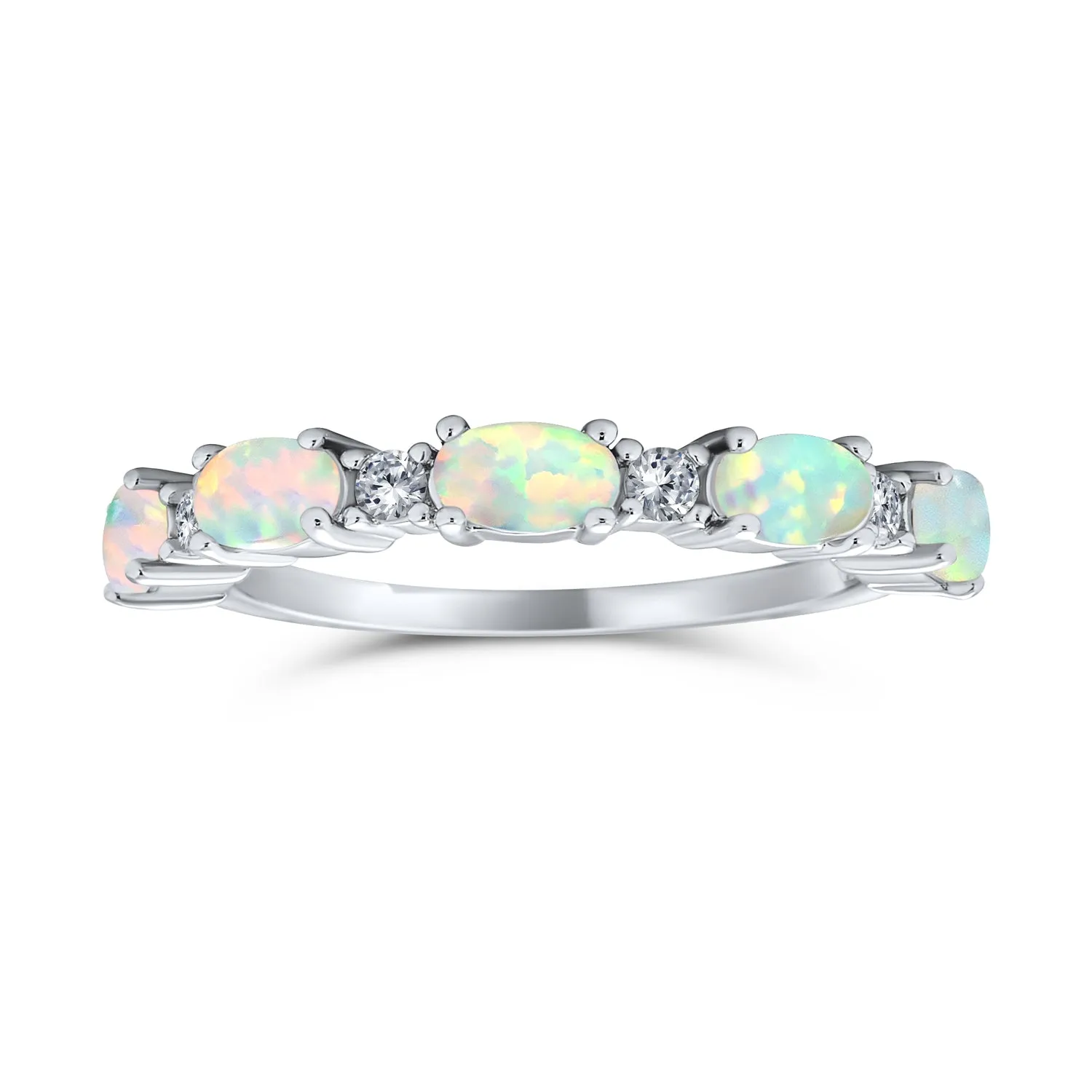 Cocktail Statement Ring Open Leaf CZ Stackable Opal Gold Plated Sterling Silver