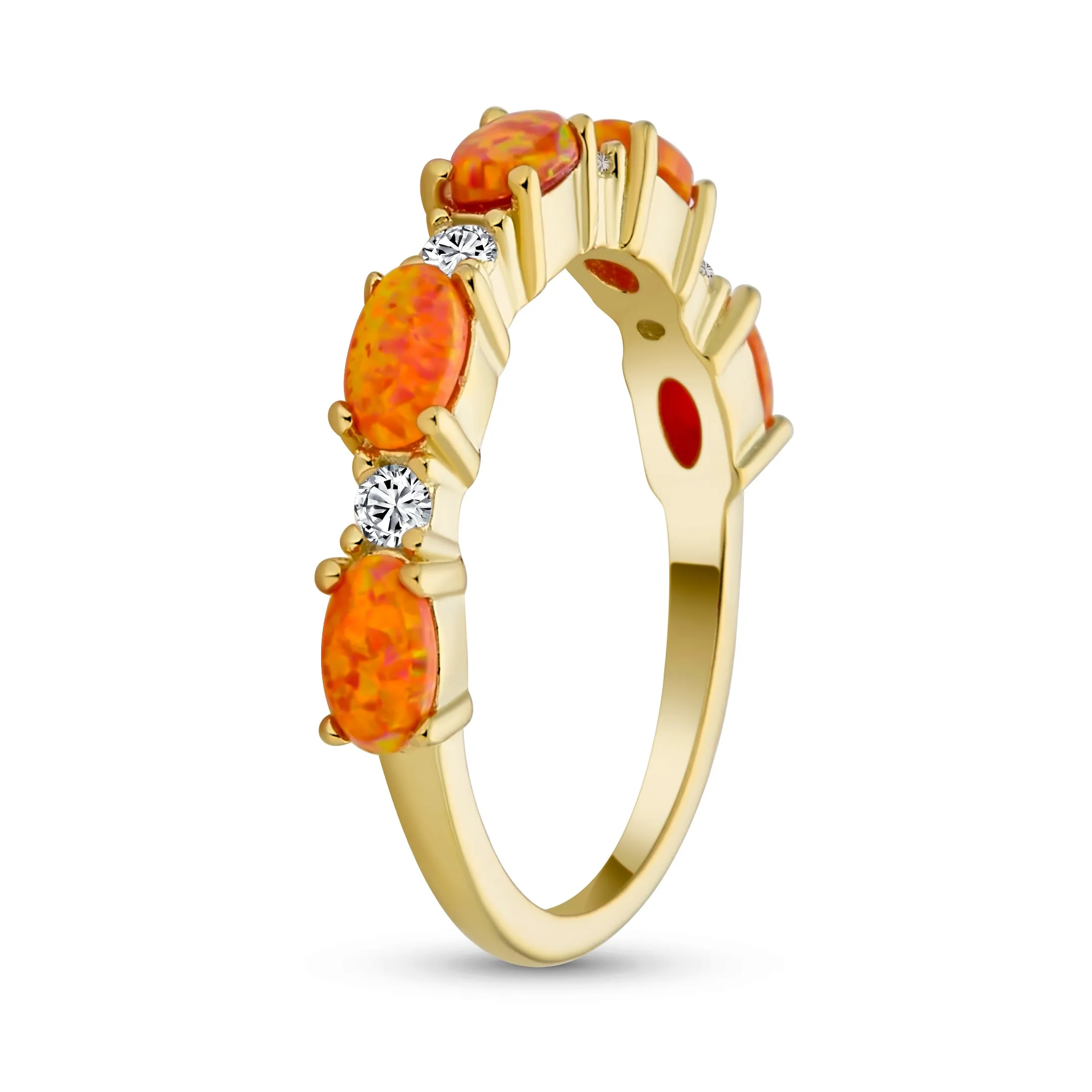 Cocktail Statement Ring Open Leaf CZ Stackable Opal Gold Plated Sterling Silver