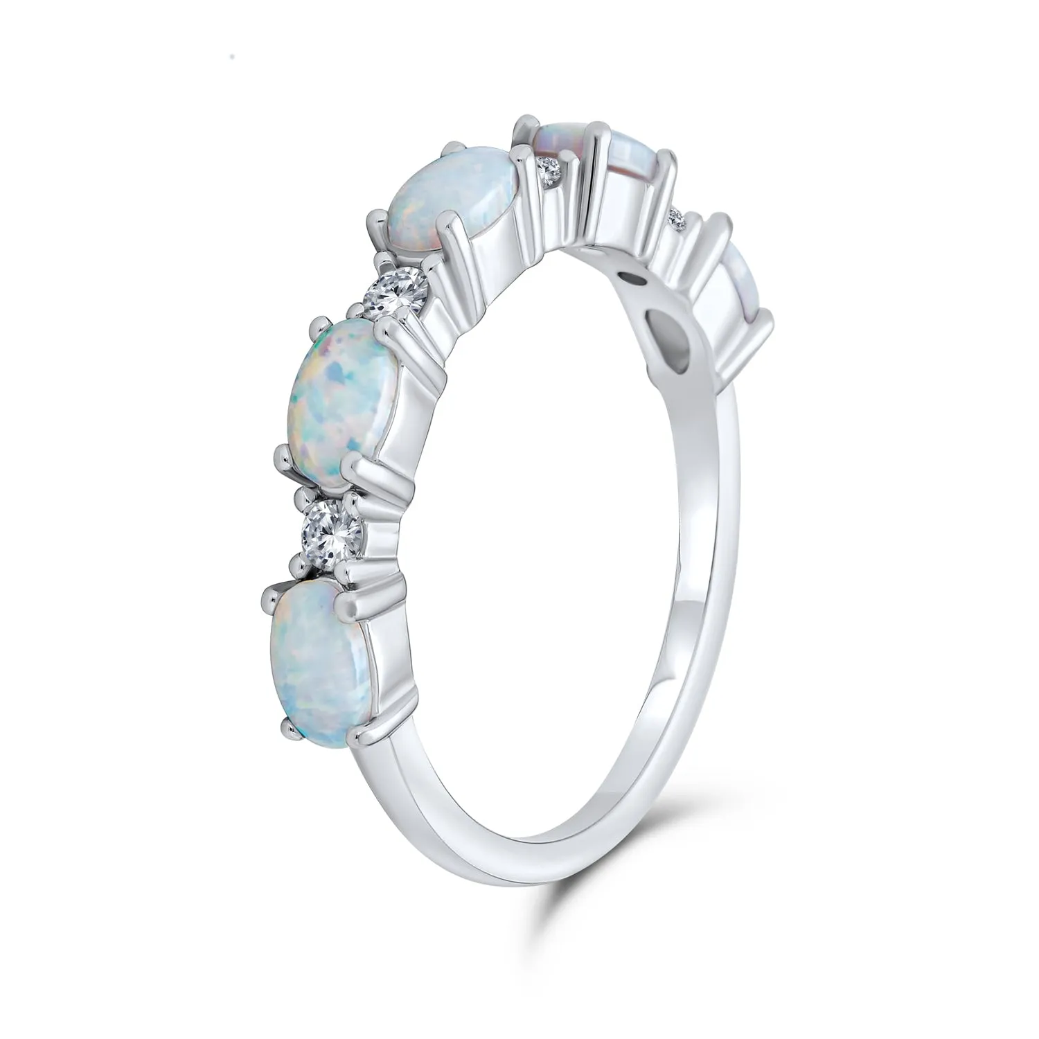 Cocktail Statement Ring Open Leaf CZ Stackable Opal Gold Plated Sterling Silver