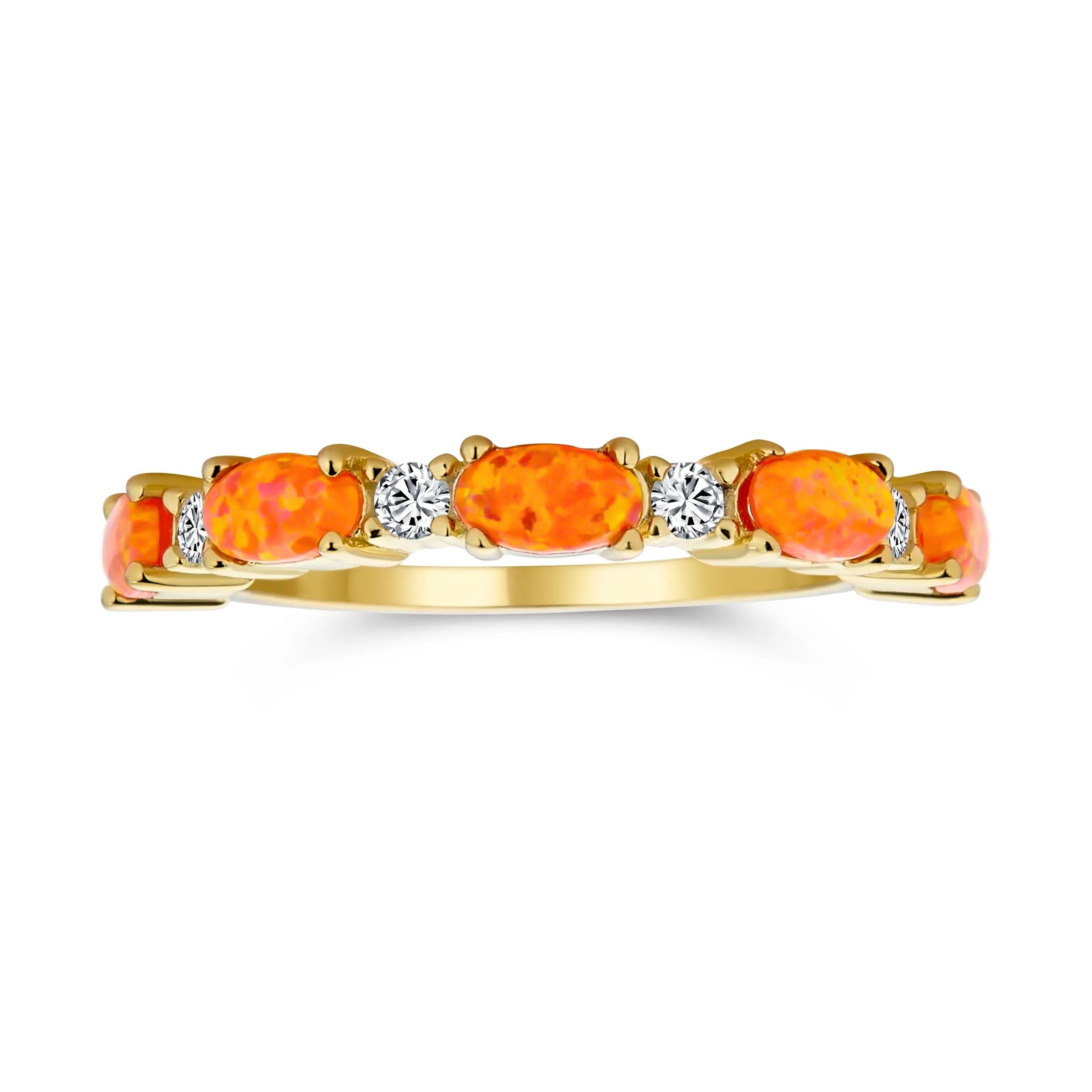 Cocktail Statement Ring Open Leaf CZ Stackable Opal Gold Plated Sterling Silver