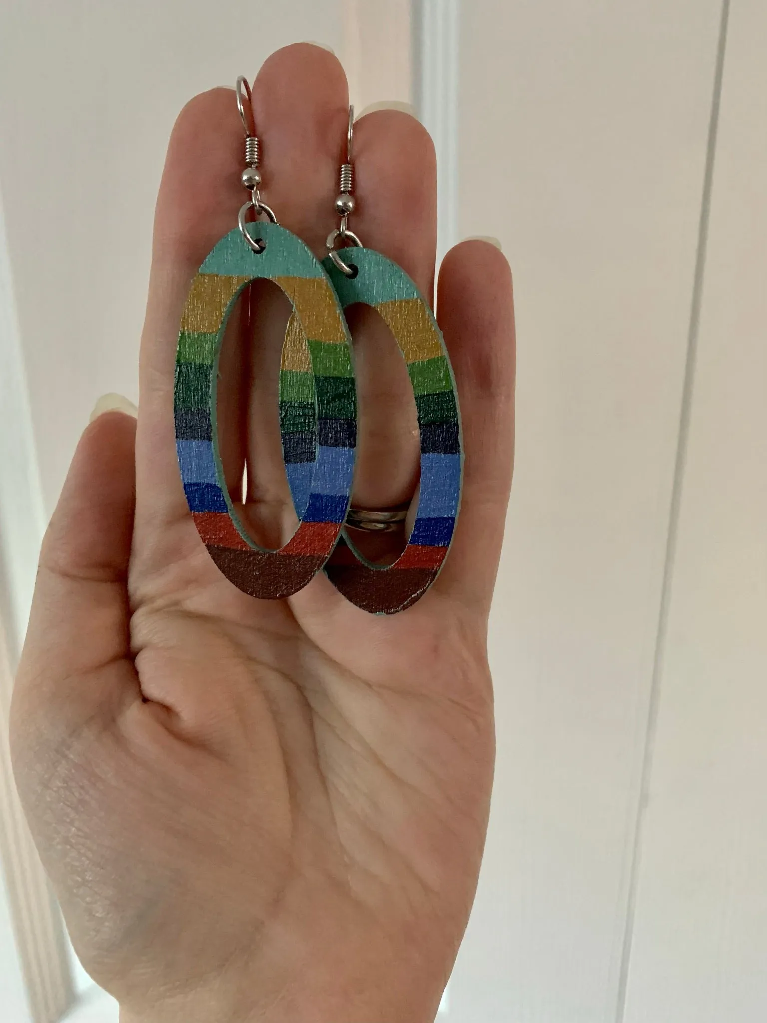 Colorful Stripe Wooden Earrings