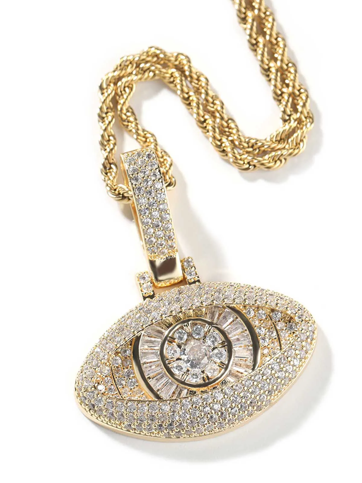Cool copper set zircon eye pendant necklace