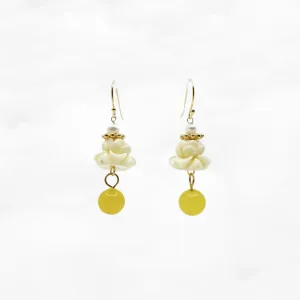 Coral Lotus Earrings - Yellow Jade