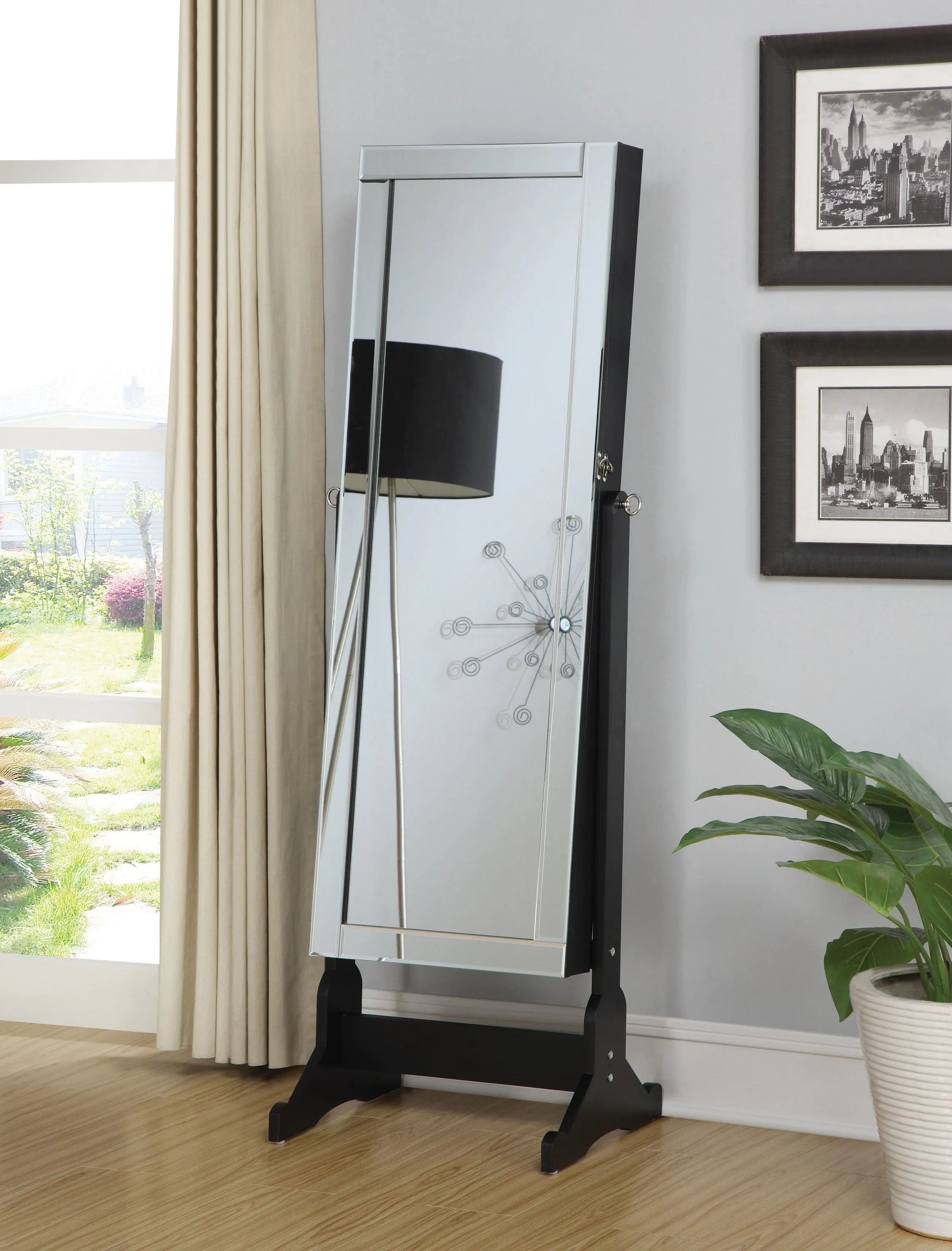 Cortez Storage Jewelry Cheval Mirror Black