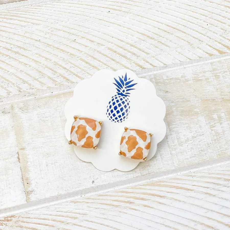 Cow Print Stud Earrings - Beige