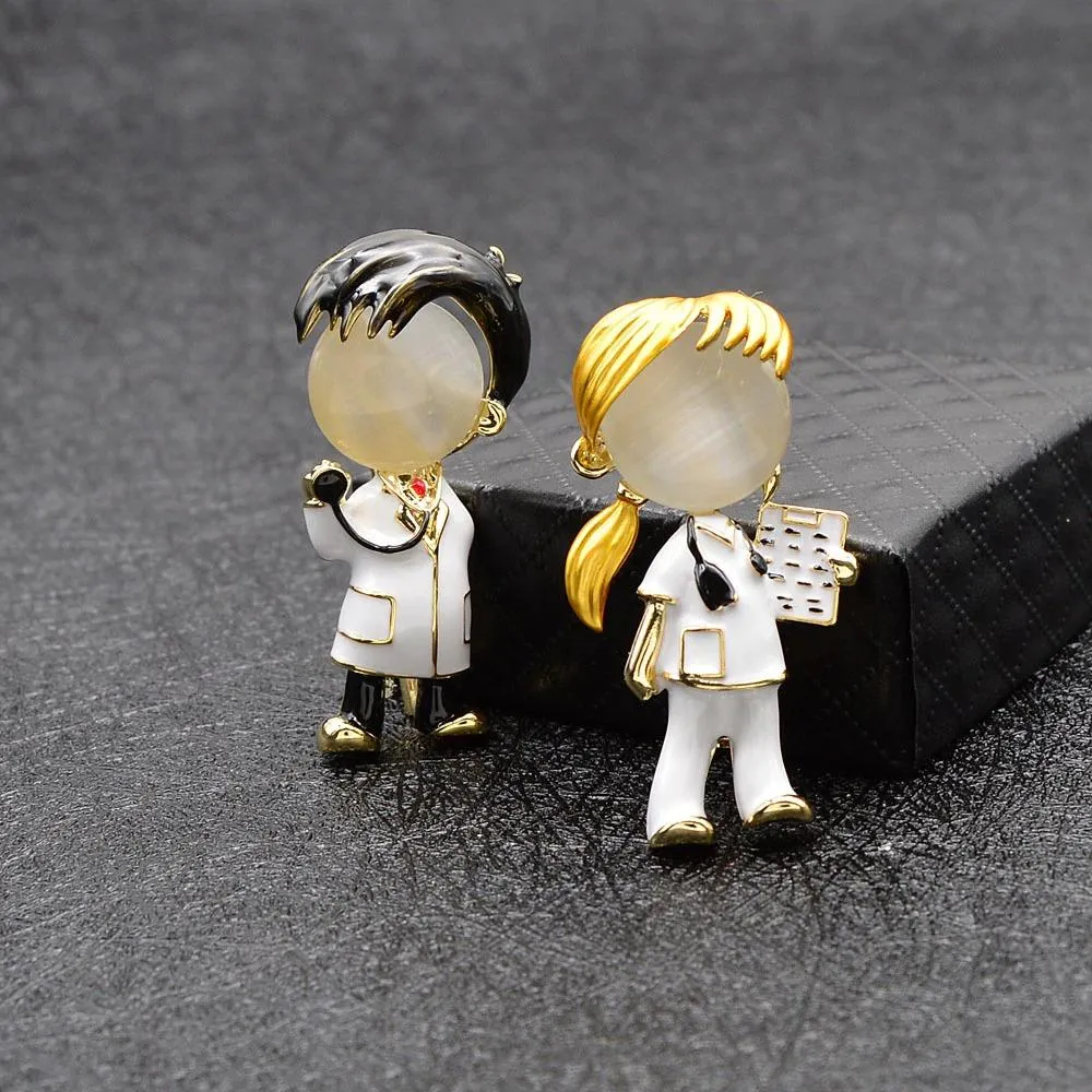 Creative Doctor and Nurse Enamel Brooch Pin