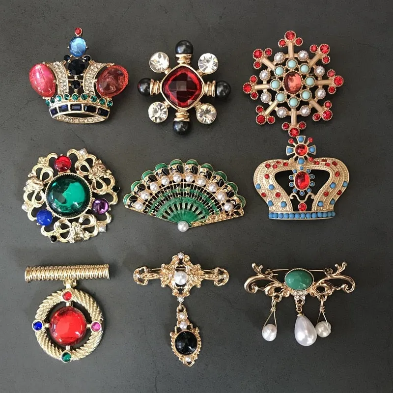 Creative Palace Color Crown Snowflake Enamel Brooches For Woman