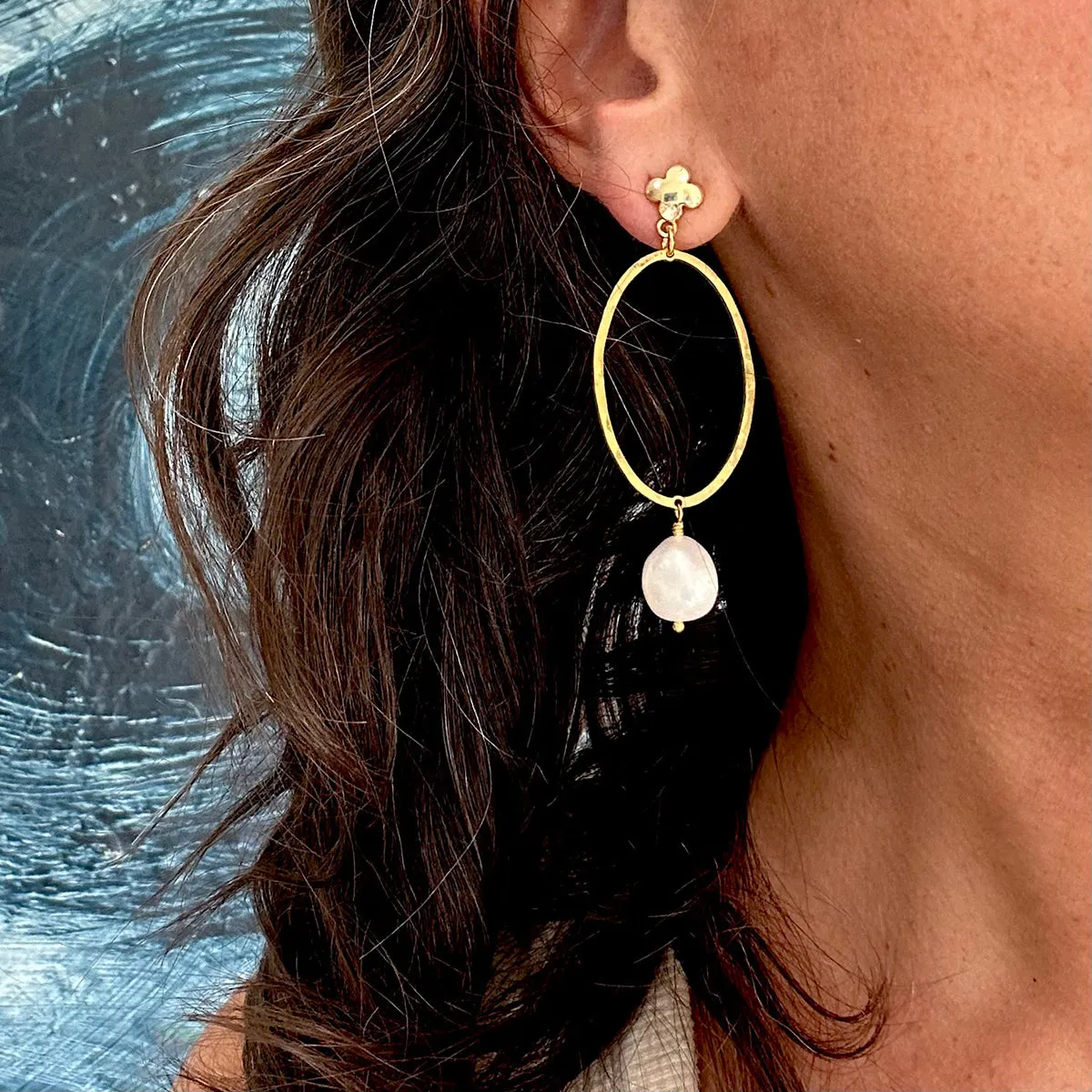 Cross and Oval gold with Fresh Water Pearls