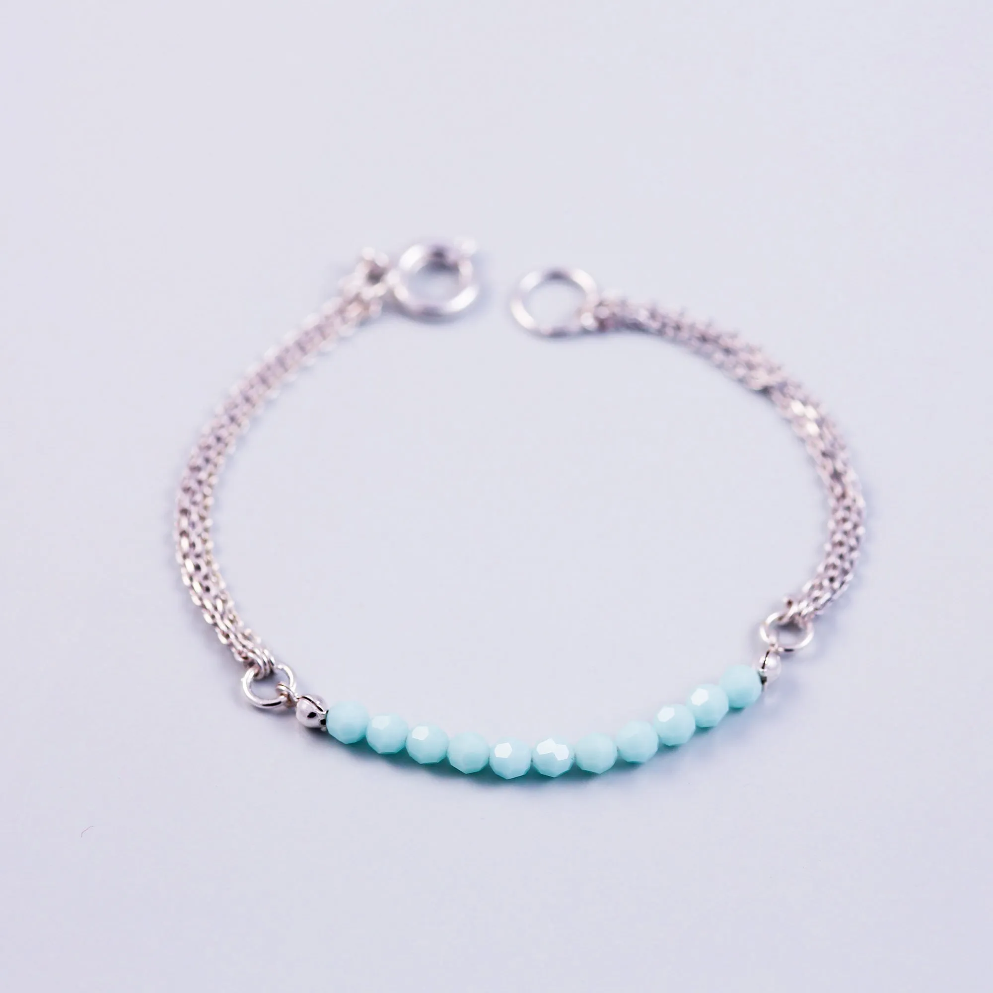 Crystal Bead Bracelet Silver & Mint Alabaster