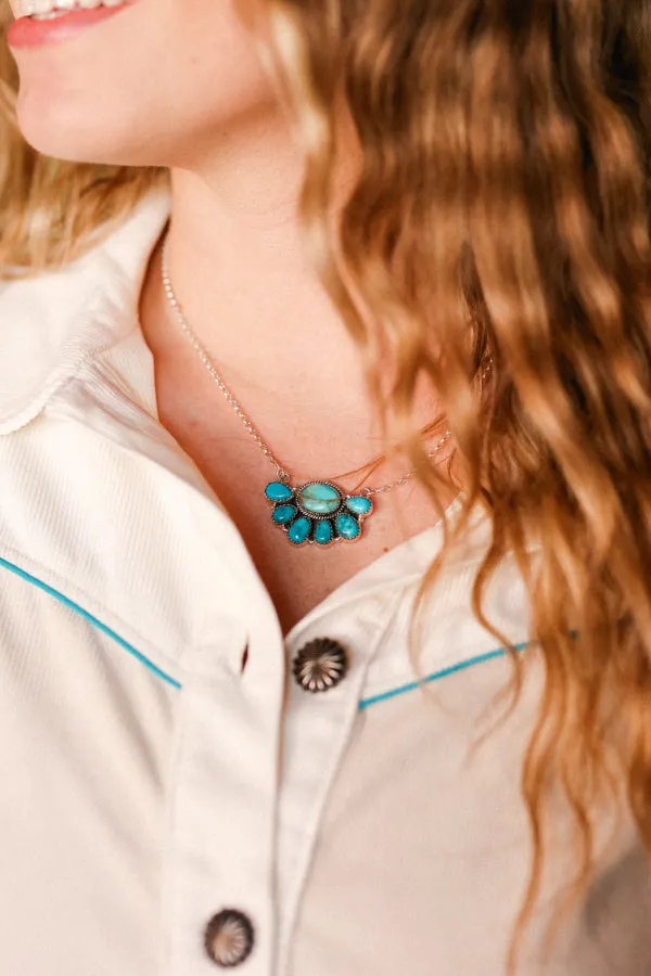 Cunningham Authentic Turquoise Cluster Necklace