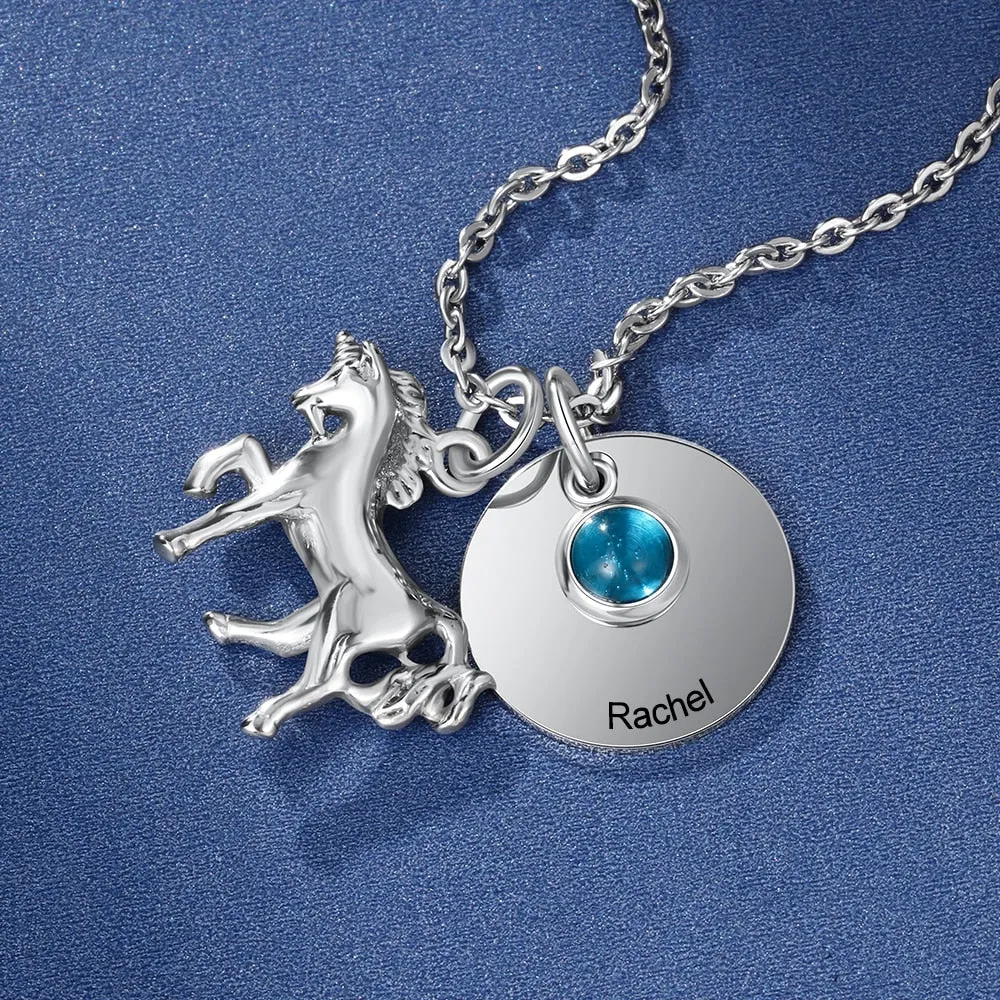 Customized horse pendant with birthstone-horse pendant personalized necklace-Equestrian Necklace