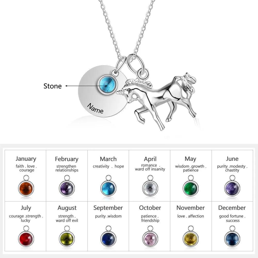 Customized horse pendant with birthstone-horse pendant personalized necklace-Equestrian Necklace