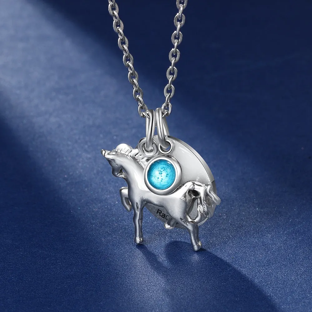 Customized horse pendant with birthstone-horse pendant personalized necklace-Equestrian Necklace