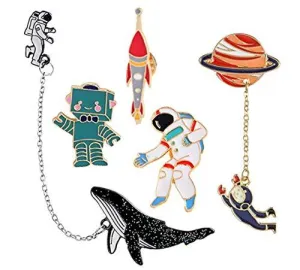 Cute Enamel Lapel Pin Set, 6pcs Cartoon Brooch Pin Badges for Clothes Bags Backpacks