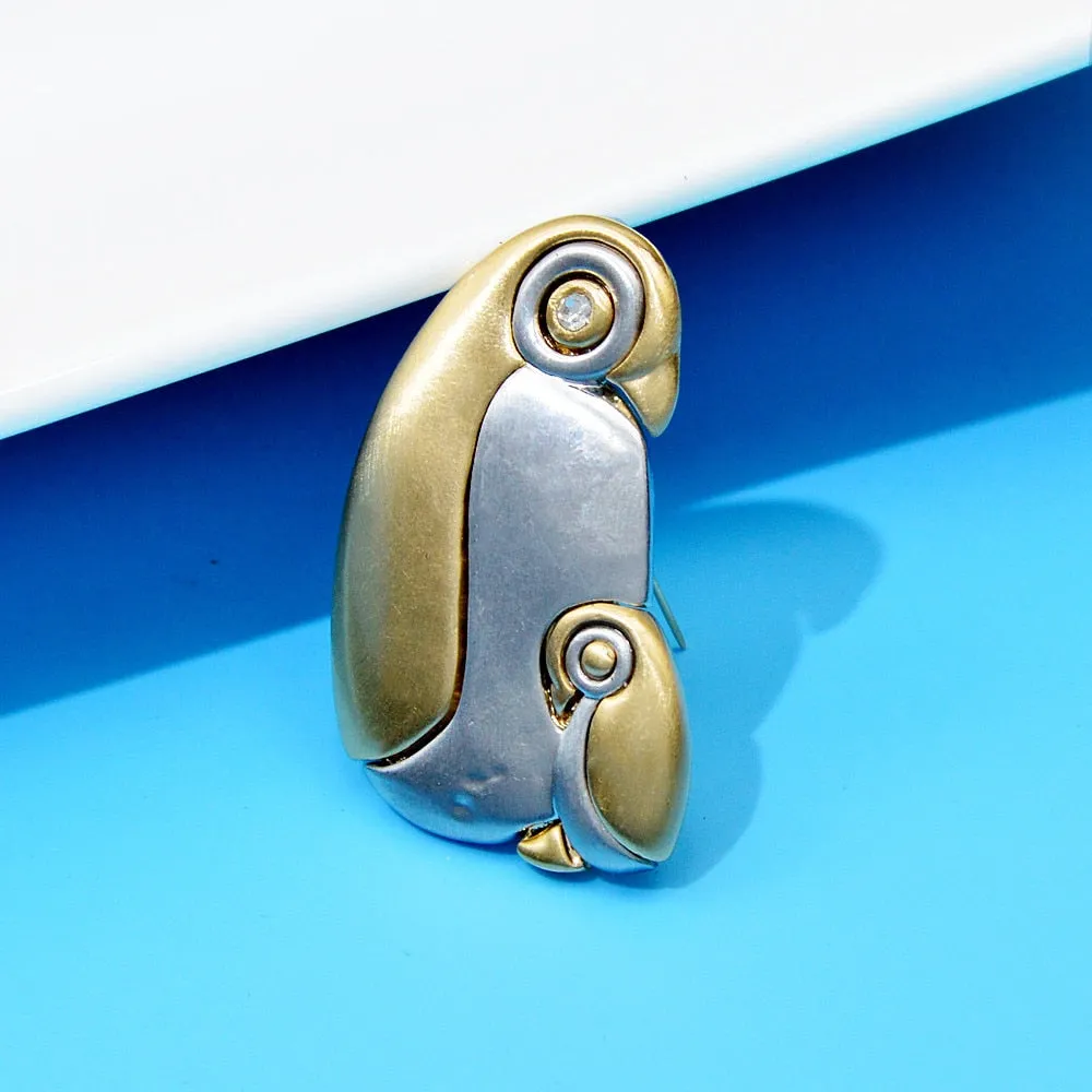 Cute Penguin Mother And Baby Brooches For Women