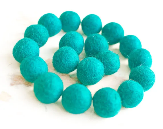 Cyan Blue Felt Balls 2cm x20 Wool Pom Poms. Craft Supplies. Kids Decor Craft.