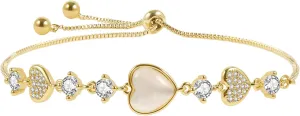 Dainty Adjustable 14K Gold Plated Heart Link Chain Bracelet for Women