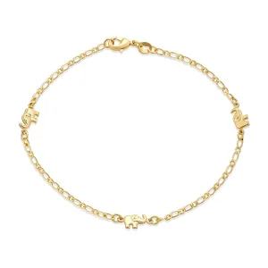 Dainty Lucky Elephant Anklet Ankle Bracelet 18K Gold Plated Brass 7.5-9.5 Inch