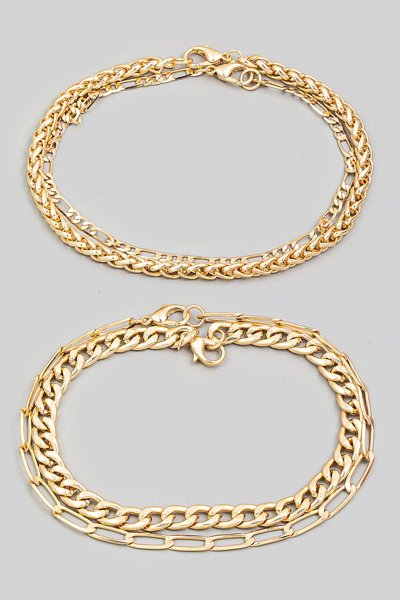 Dainty Mixed Chain Bracelets in Gold