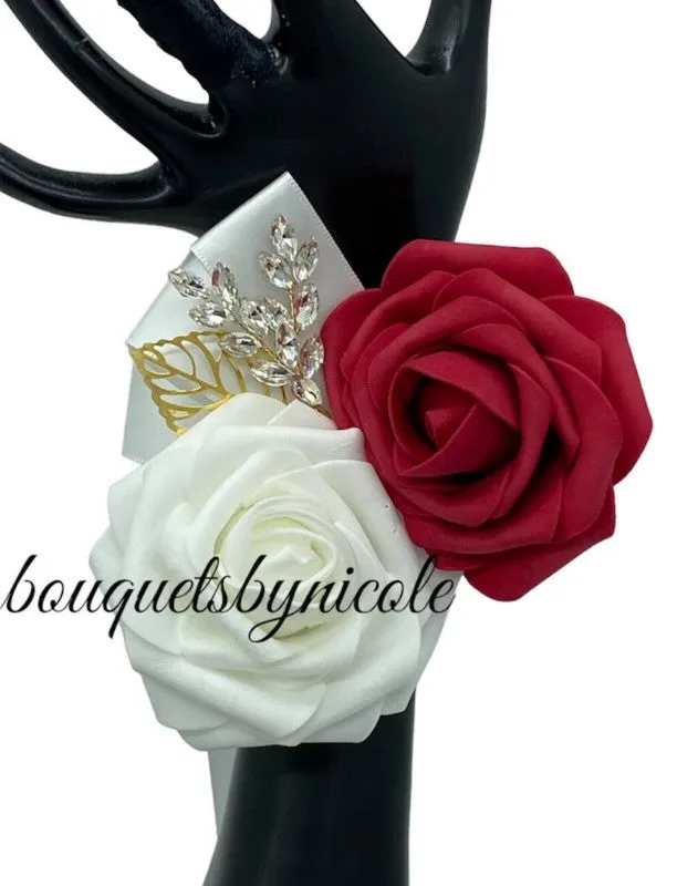 Dark Red Round Bouquet l Real Touch Roses Brooch Bouquet~ BOU-022