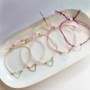 Delicate Heart Adjustable Cord Bracelet in Silver or Gold