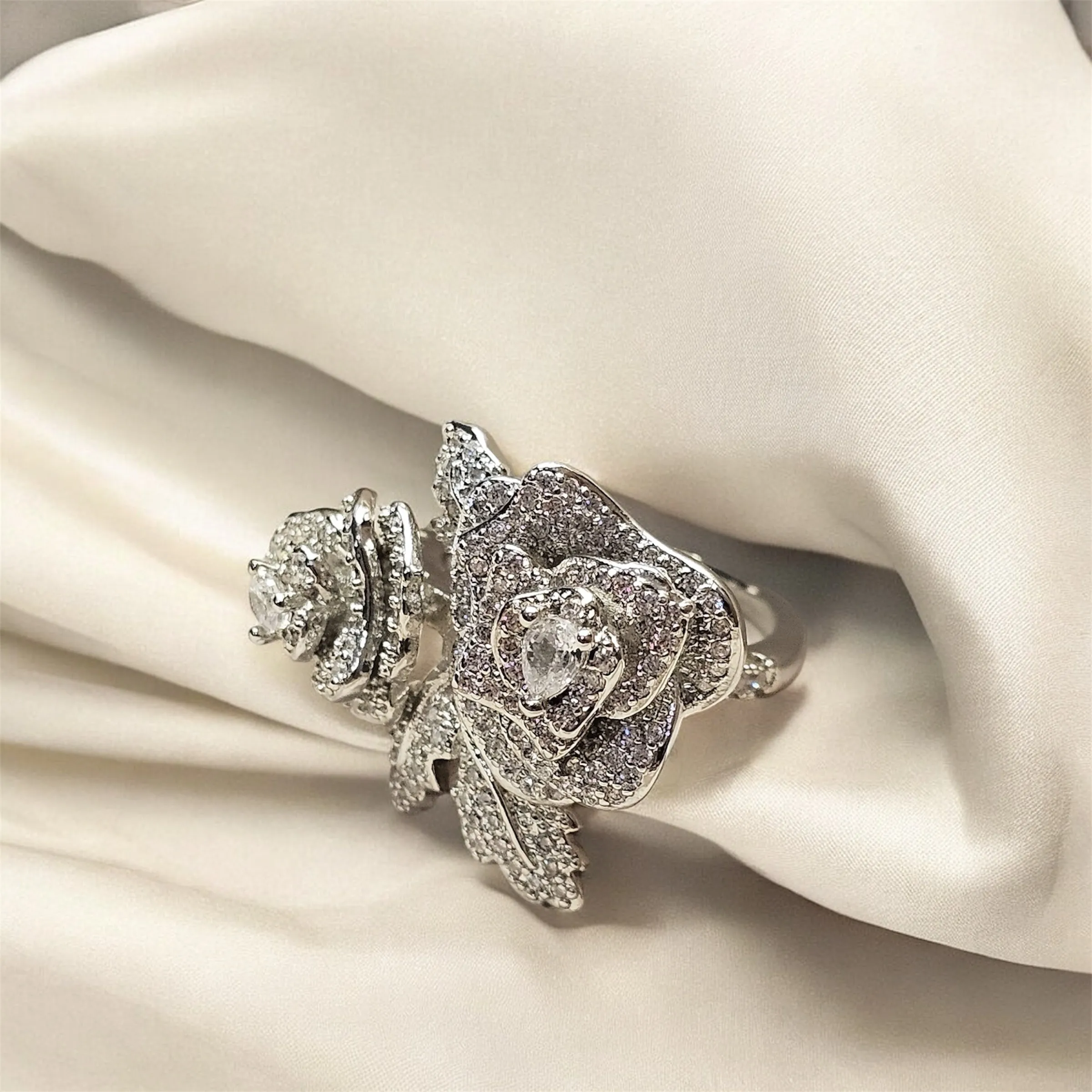 Diamond Cut Zircon Flower Ring