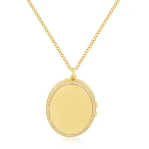 EF Collection Gold and Diamond Oval Locket Necklace
